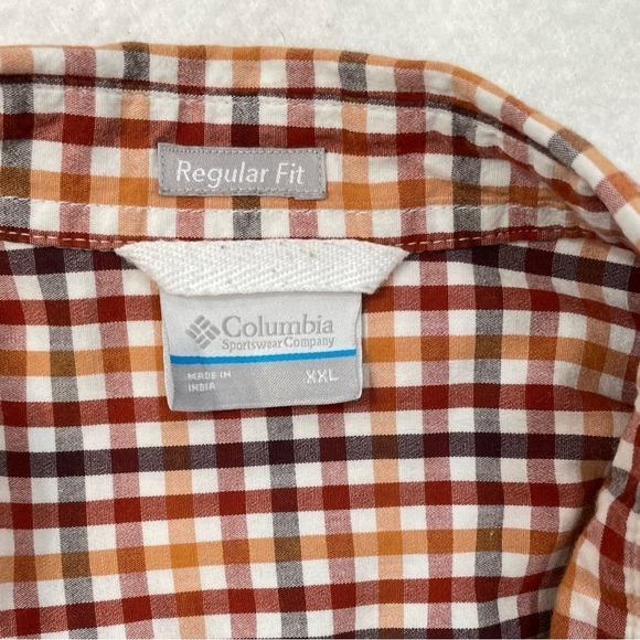 Columbia brown/rust plaid outdoor short sleeve shirt dry wicking outdoor Sz XXL  - Picture 5 of 5